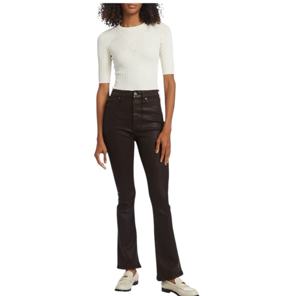 7 For All Mankind Coated ULTRA HIGH RISE SKINNY BOOT in Chocolate Size 26/2